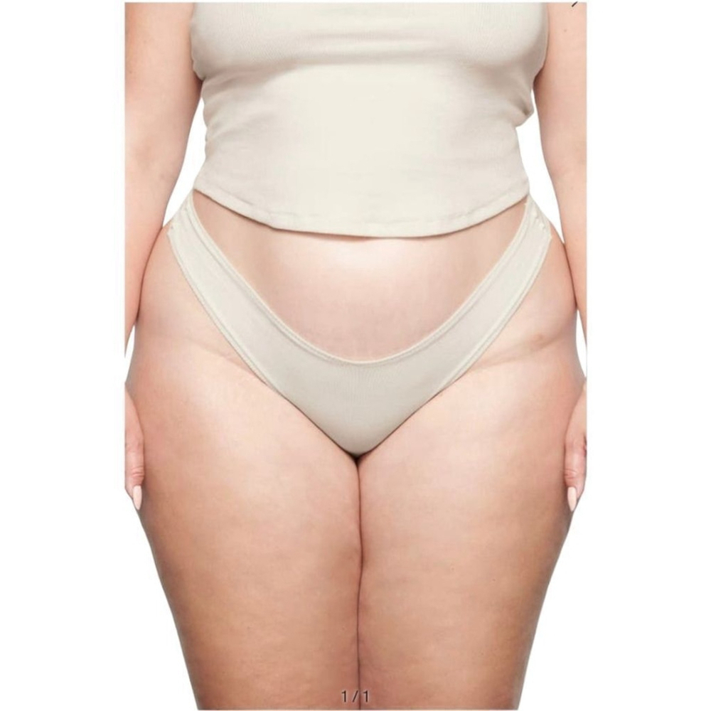 SKIMS Bone Color Soft Cotton Fine Rib Dipped Thong Plus sz 3X NWT - Picture 9 of 10